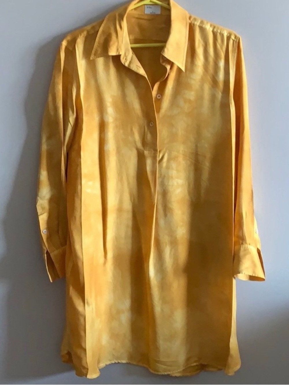 NEW 100% Silk Wilfred Le Fou Aura Shirt Dress Tie Dye Oversized Mustard Yellow - Picture 3 of 5